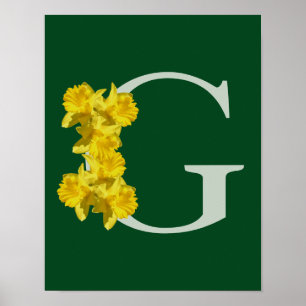 Poster Monogramme initiale G personnalisée jonquille