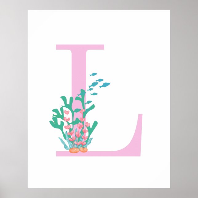 Poster Monogramme Initiale L Monogramme Rose Sarcelle Cor (Devant)