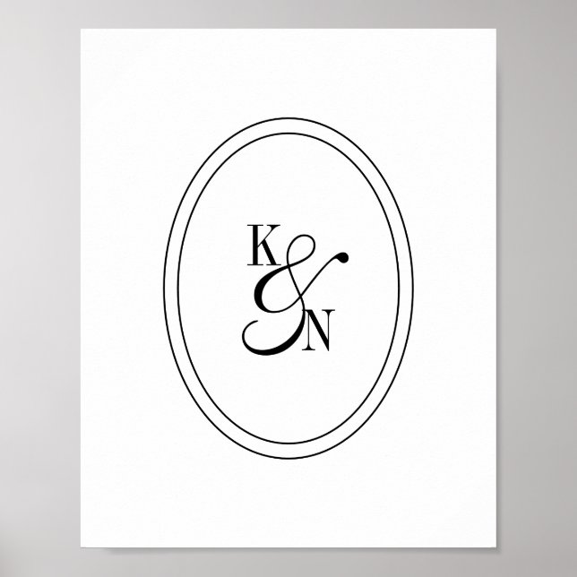 Poster Monogramme Initiale Moderne Noir Blanc Couple Mari (Devant)