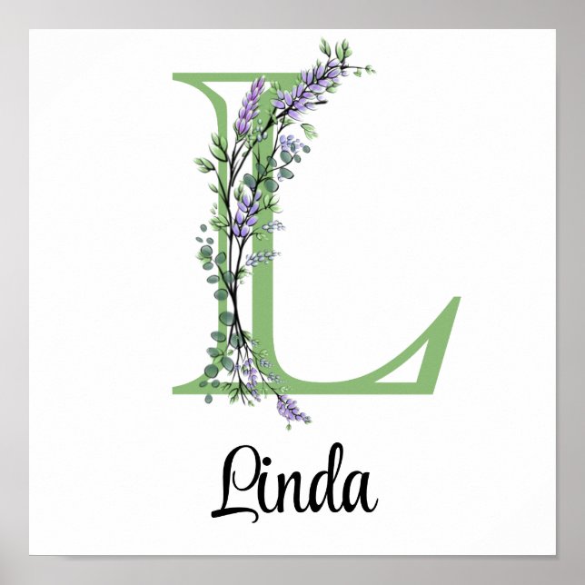 Poster Monogramme L Lavande Eucalyptus pour la nurserie  (Devant)