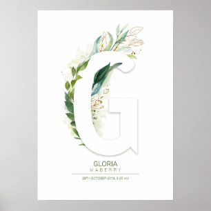 Poster Monogramme Lettre G Or Feuillage Chic