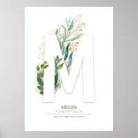 Monogramme lettre M or feuillage chic
