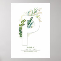Monogramme lettre P or feuillage chic