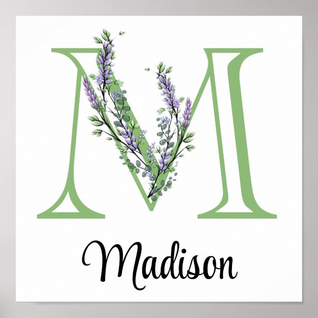 Poster Monogramme M Lavande Eucalyptus pour la nurserie  (Devant)