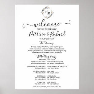Poster Monogramme Mariage Cérémonie Programme Panneau de