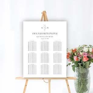Poster Monogramme Mariage en feuille d'olive 9 Cartes de 