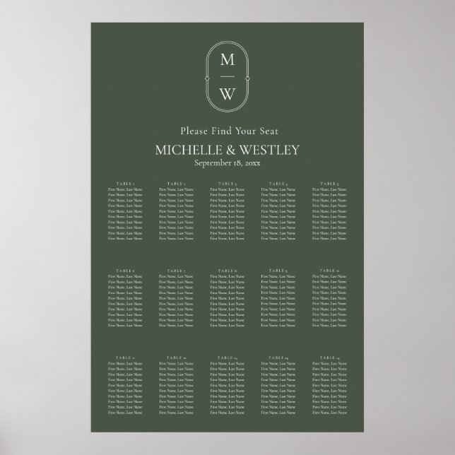 Poster Monogramme minimal Moss Green Mariage Graphique de (Devant)