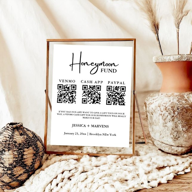 Poster Monogramme moderne mariage de lune de miel code QR (Créateur téléchargé)