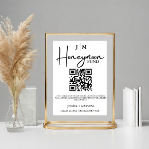 Poster Monogramme moderne mariage de lune de miel code QR