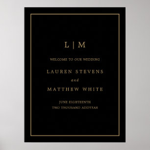 Poster Monogramme noir et or simple Mariage élégant
