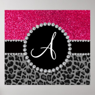Poster Monogramme noir léopard rose parties scintillant