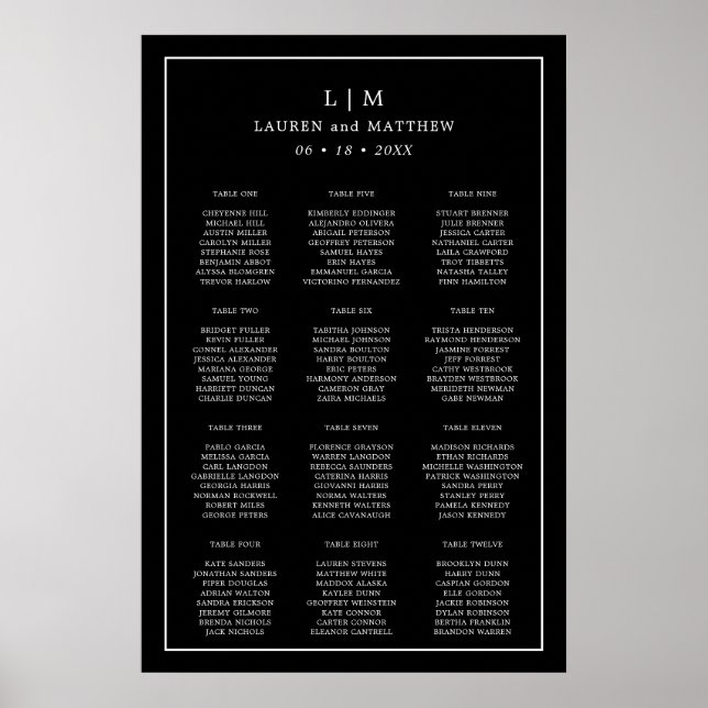 Poster Monogramme noir simple Mariage élégant (Devant)