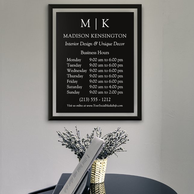 Poster Monogramme ou ajouter un logo Business Black (Edit to Customize text, colors and more)