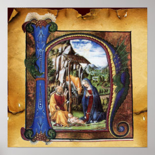 POSTER MONOGRAMME PARCHEMIN DE LA NATIVITÉ