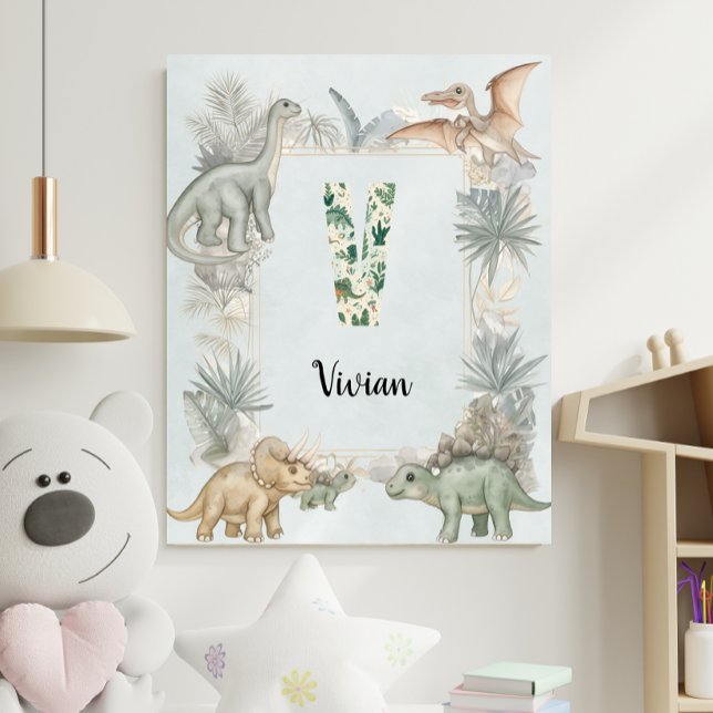 Poster Monogramme personnalisé avec prénom de dinosaure p (Créateur téléchargé)