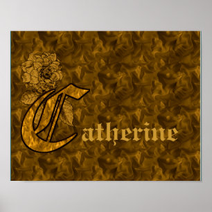 Poster Monogramme personnalisé de pivoine initiale C