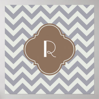 Poster Monogramme personnalisé gris clair Chevron