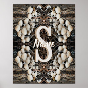 Poster Monogramme personnalisé initial nom champignons sa