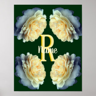 Poster Monogramme personnalisé initial nom Roses jaunes