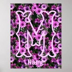 Poster Monogramme personnalisé initial nom violettes marg