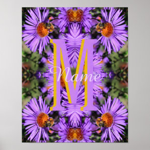 Poster Monogramme personnalisé initiale nom abeille à mie