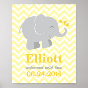 Poster Monogramme personnalisé moderne d'éléphant jaune e