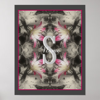 Poster Monogramme personnalisé Vos initiales Nom Lys
