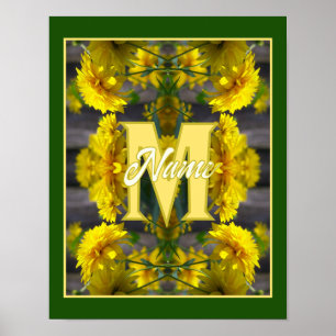 Poster Monogramme personnalisé Votre initiale Nom Fleurs