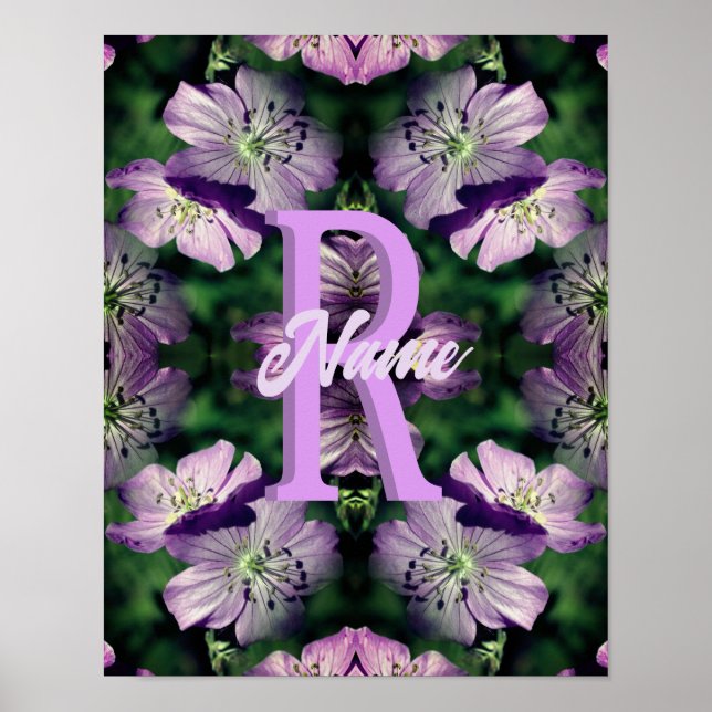 Poster Monogramme personnalisé Votre initiale Nom Géraniu (Devant)