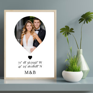 Poster Monogramme Photo Cœur Romantique Coordonnées Moder