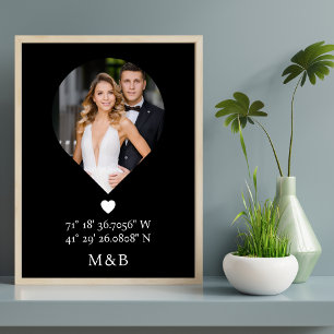 Poster Monogramme Photo Cœur Romantique Coordonnées Moder