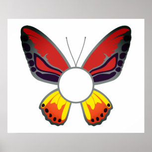 Poster Monogramme rond papillon orange personnalisé