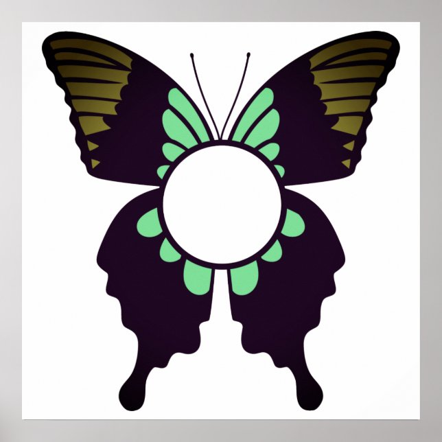 Poster Monogramme rond papillon vert personnalisé (Devant)
