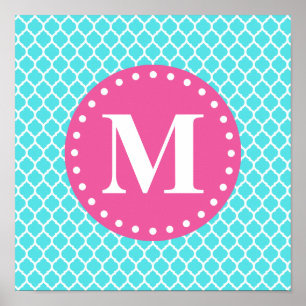 Poster Monogramme rose bleu clair marocain