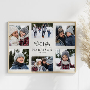 Poster Monogramme rustique 6 collage de photos nom de fam