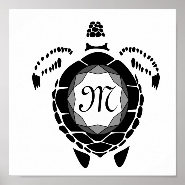 Poster Monogramme silhouette de la tortue noire Diamant (Devant)