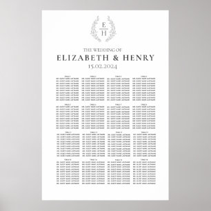 Poster Monogramme simple couronne ovale Noir Blanc Siège
