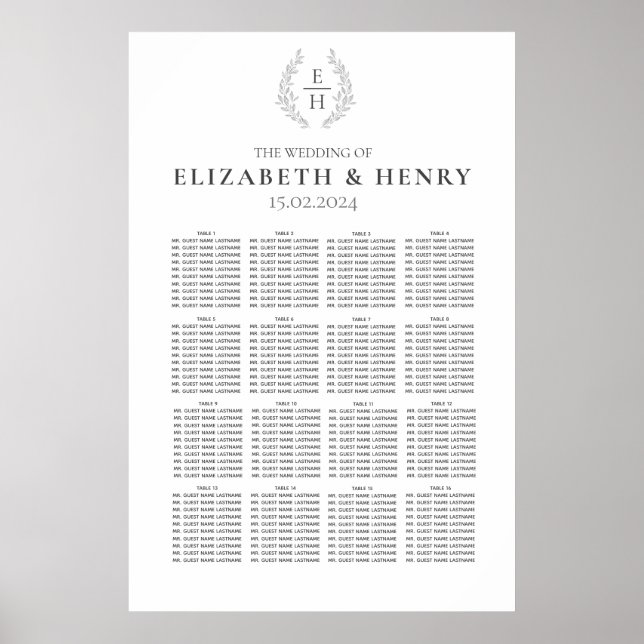 Poster Monogramme simple couronne ovale Noir Blanc Siège (Devant)