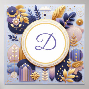 Poster Monogramme violet et mur d'or