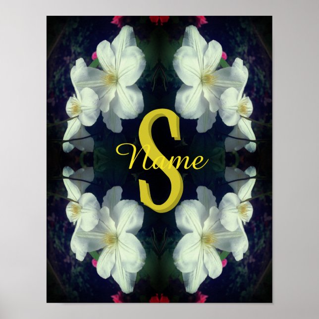 Poster Monogramme Votre Nom Initial Fleur d'Art de Clémat (Devant)