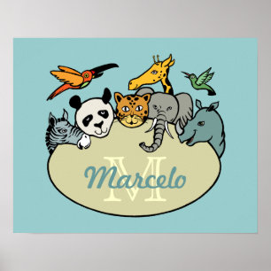 Poster monogrammed zoo animals