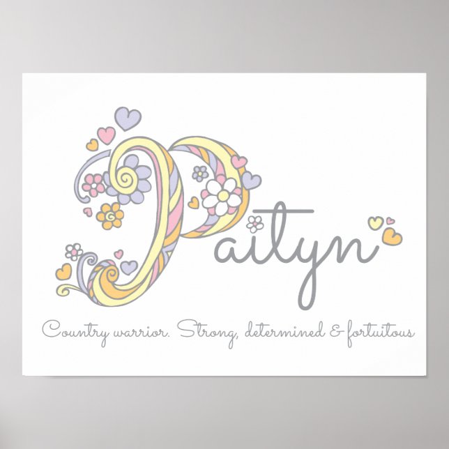 Poster Monographie de Paityn art filles nom et significat (Devant)