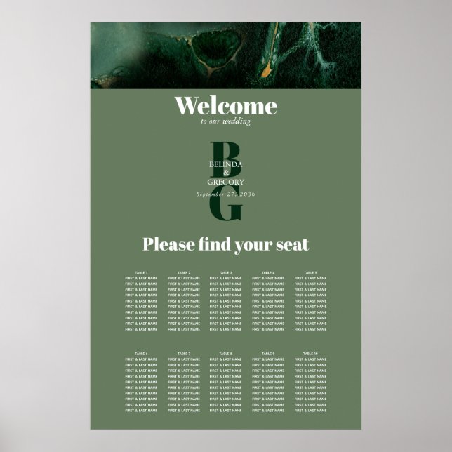 Poster Monographie Mariage en marbre vert moderne (Devant)