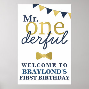 Poster Monsieur Onederful Bleu et Or Bienvenue Premier An