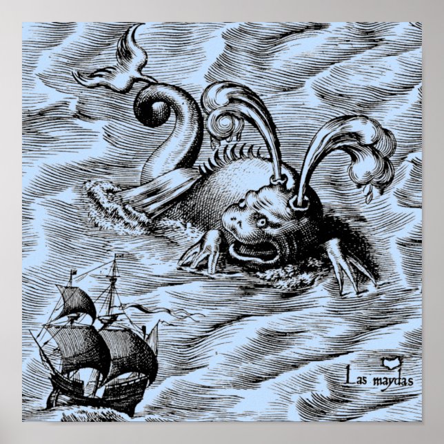 Poster Monster de la mer Arctique et voilier (Devant)