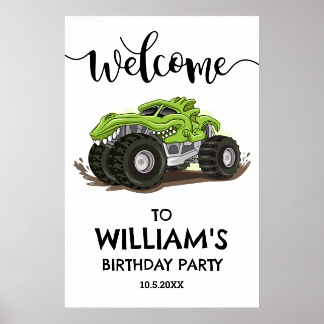 Poster Monster Truck Anniversaire Fête Minimale Garçons A (Devant)