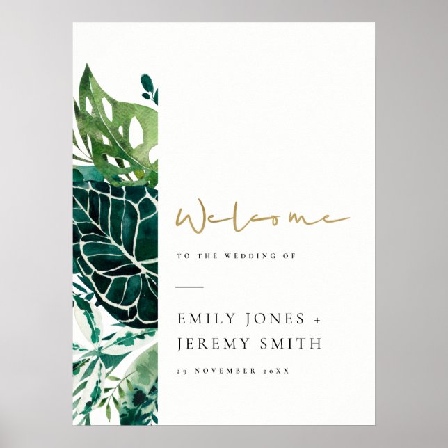 Poster Monstère Tropical Green Foliage Mariage Bienvenue  (Devant)