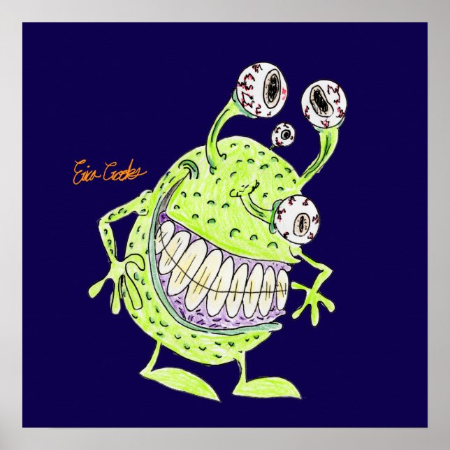 Poster monstre alien vert à 4 yeux (Devant)