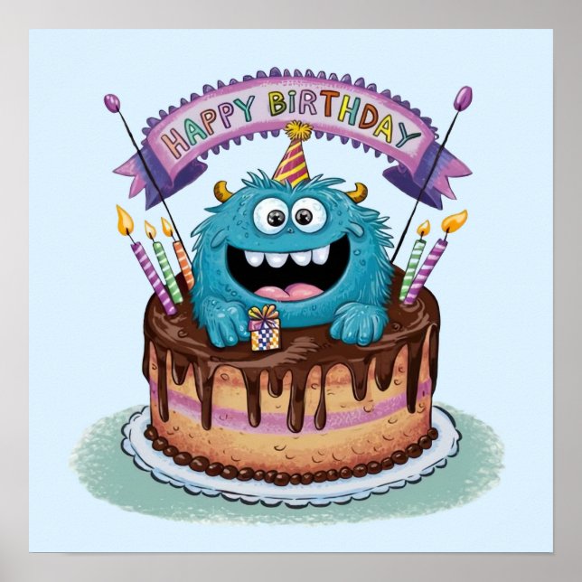 Poster Monstre d'anniversaire (Devant)