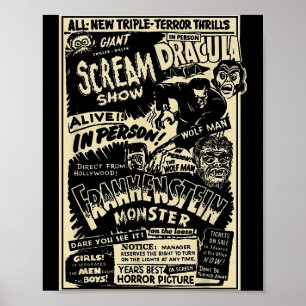 Poster Monstre de film d'horreur Momie Dracula Loup-garou